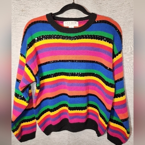 Michelle Stuart Sweaters - Michelle Stuart Vintage Bright Color's Sequin Long Sleeve Knit Sweater M